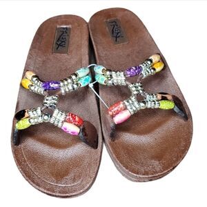 Brown Leather Sandals with Beaded Straps
